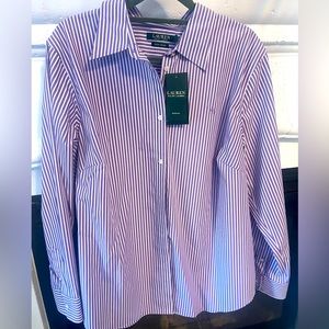 Purple & white Lauren button-down 1x NO IRON